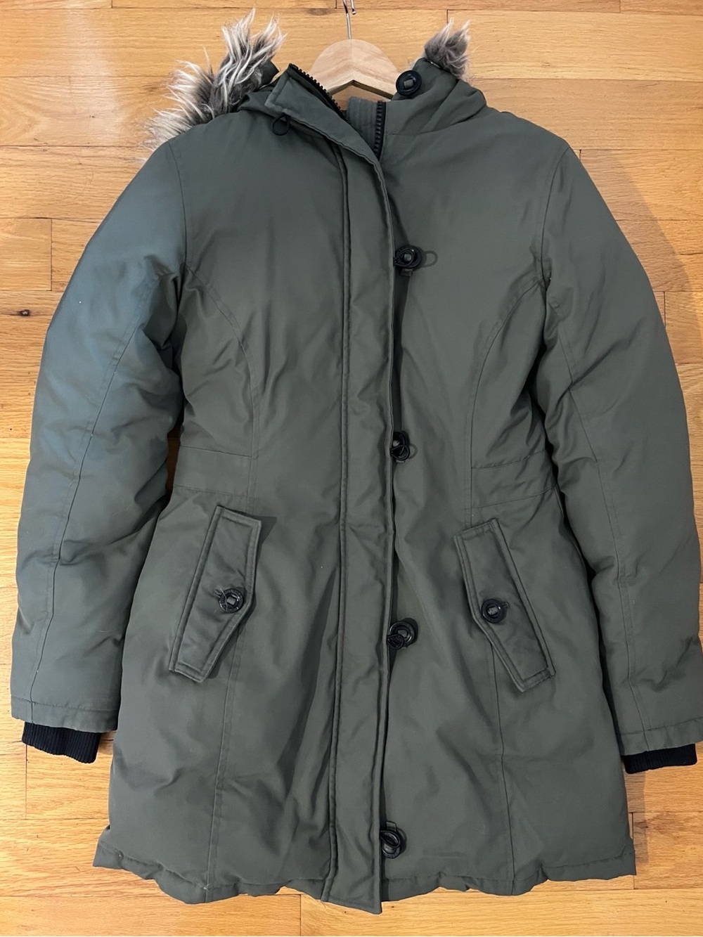 Women's ECKO RED Olive Green Down Parka Coat with Faux Fur Trim